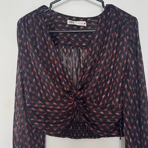 Zara Black and Red Patterned Blouse